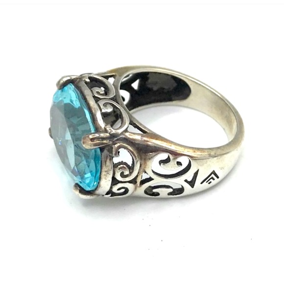 Reserved for @postapoly Silpada Vintage Filagree Sterling Silver Aqua Oval Ring - Picture 3 of 10
